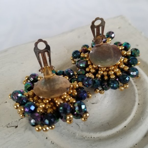 Vintage AB Crystal Rhinestone Clip On Earrings - Picture 9 of 12